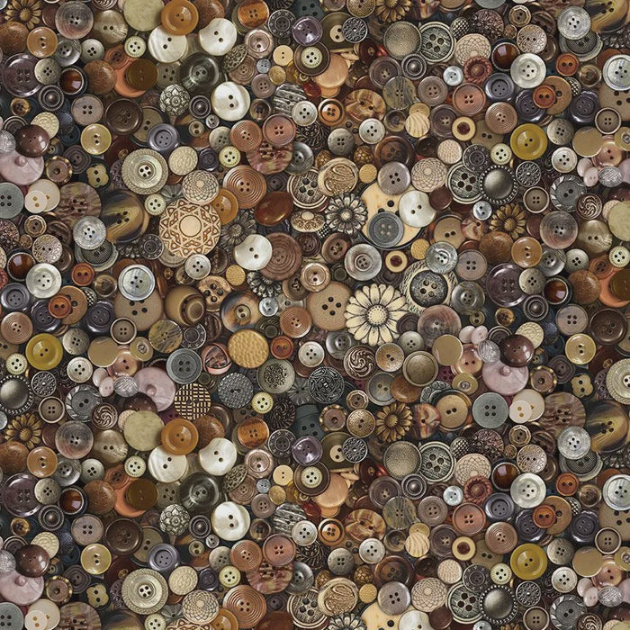 Thread and Thimble Packed Buttons digitally printed quilting cotton fabric for Timeless Treasures