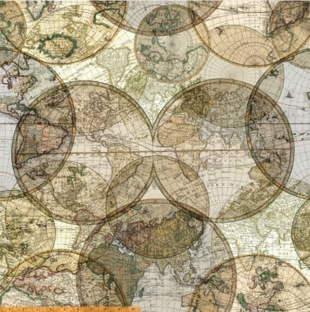 108in Quilt Back World Globes Multi Cotton fabric