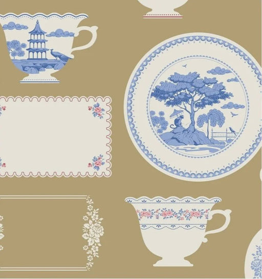 Tilda Something Blue collection Labels and Ornaments Ochre quilting cotton fabric