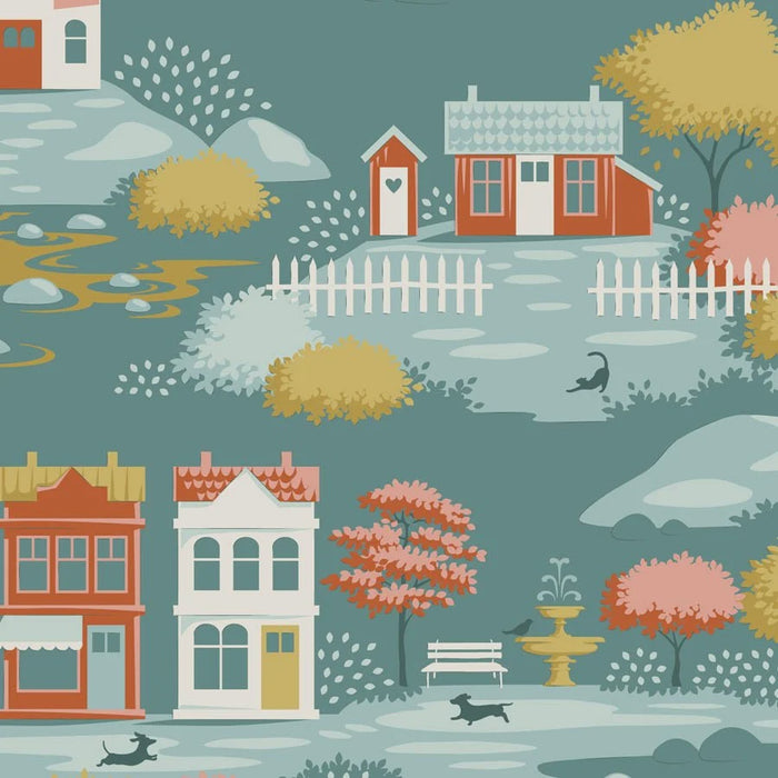 Village Teal fabric | Tilda's Village Life