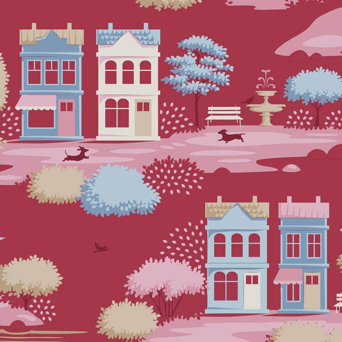Village Burgundy fabric | Tilda's Village Life