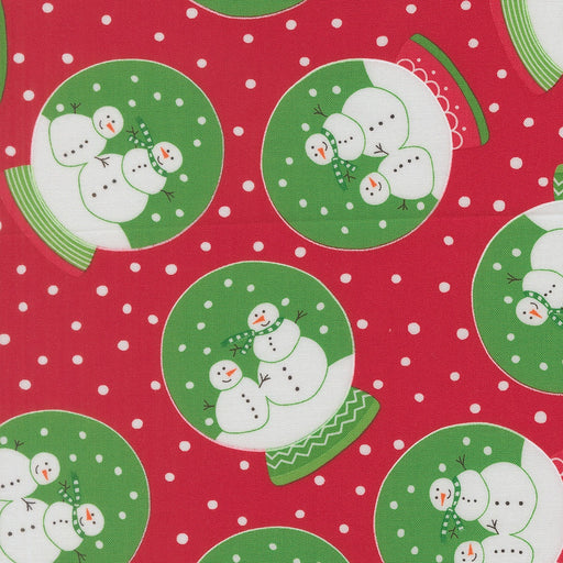 Snow Time Poinsettia Red Snowglobe quilting cotton by Moda Fabrics - poinsettia red tossed snowglobe scenes print