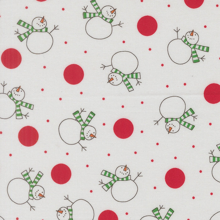 Snow Time Winter White Snowman quilting cotton by Moda Fabrics - cream and white cheerful snowmen print