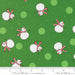 Snow Time Evergreen Snowman fabric shown beside a ruler to display the print scale and repeat width