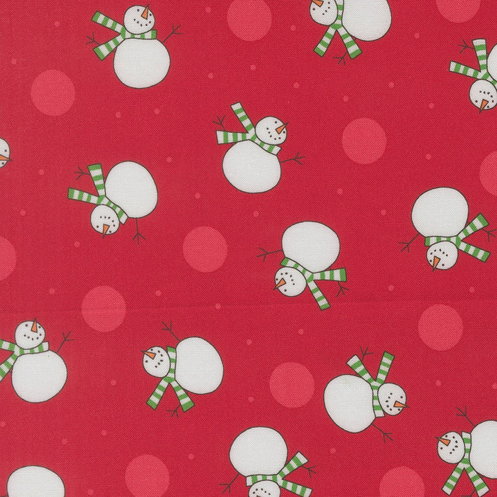Snow Time Poinsettia Red Snowman quilting cotton by Moda Fabrics - poinsettia red cheerful snowmen print