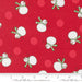 Snow Time Poinsettia Red Snowman fabric shown beside a ruler to display the print scale and repeat width