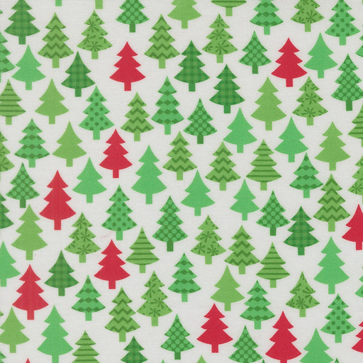 Snow Time Winter White Christmas Trees quilting cotton by Moda Fabrics - cream and white rows of Christmas trees print