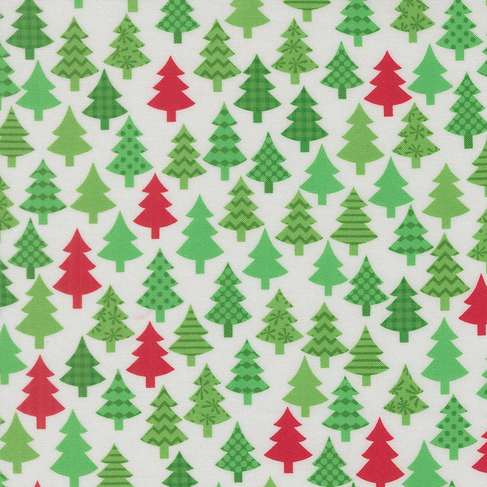 Snow Time Winter White Christmas Trees quilting cotton by Moda Fabrics - cream and white rows of Christmas trees print