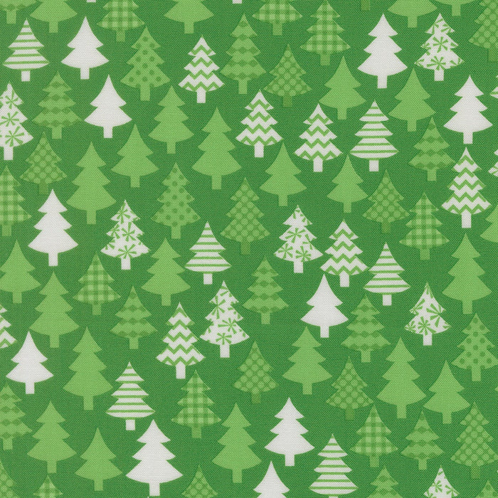 Snow Time Evergreen Christmas Trees quilting cotton by Moda Fabrics - deep evergreen rows of Christmas trees print