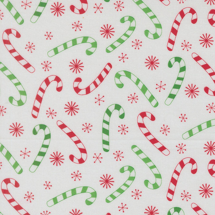 Snow Time Winter White Candy Cane quilting cotton by Moda Fabrics - cream and white candy cane stripe print