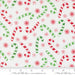 Snow Time Winter White Candy Cane fabric shown beside a ruler to display the print scale and repeat width