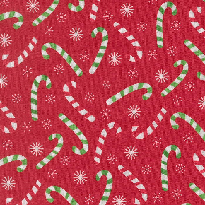 Snow Time Poinsettia Red Candy Cane quilting cotton by Moda Fabrics - poinsettia red candy cane stripe print