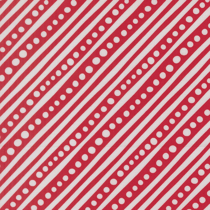 Snow Time Poinsettia Red Dotted Bias Stripe quilting cotton by Moda Fabrics - poinsettia red dotted diagonal bias stripe print