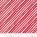 Snow Time Poinsettia Red Dotted Bias Stripe fabric shown beside a ruler to display the print scale and repeat width