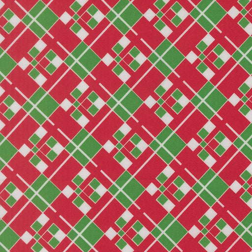 Snow Time Poinsettia Red Plaid quilting cotton by Moda Fabrics - poinsettia red woven-look plaid check print