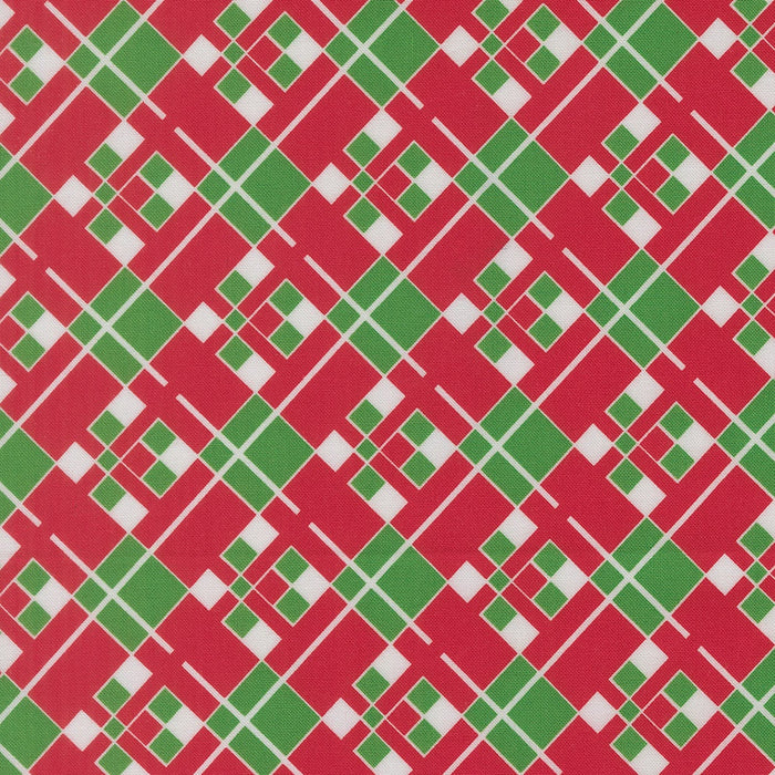 Snow Time Poinsettia Red Plaid quilting cotton by Moda Fabrics - poinsettia red woven-look plaid check print
