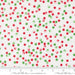 Snow Time Winter White Jolly Dots fabric shown beside a ruler to display the print scale and repeat width