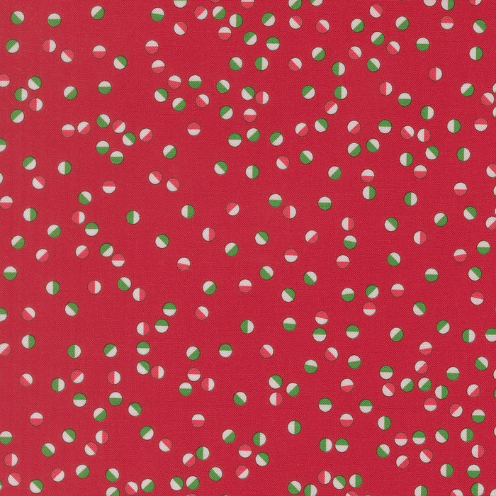 Snow Time Poinsettia Red Jolly Dots quilting cotton by Moda Fabrics - poinsettia red scattered polka dots print
