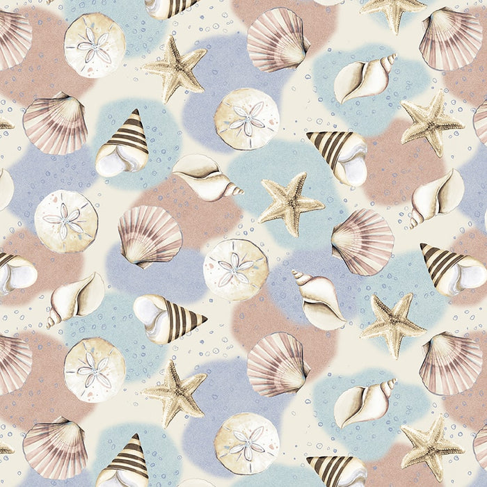 Ocean Oasis 3036-72 Light Blue Starfish Shells Fabric