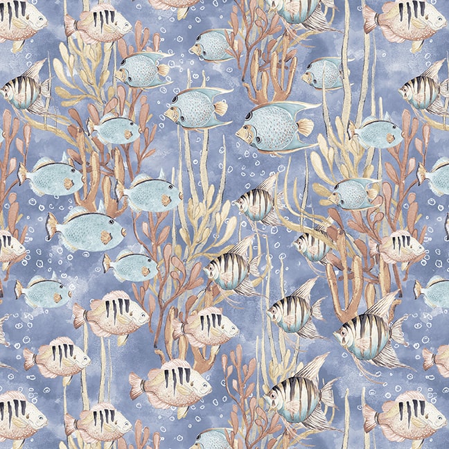 Ocean Oasis 3037-75 Med Blue Fish and Seaweed Fabric