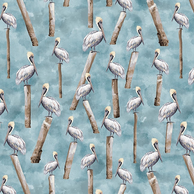 Ocean Oasis 3038-67 Teal Pelicans Fabric