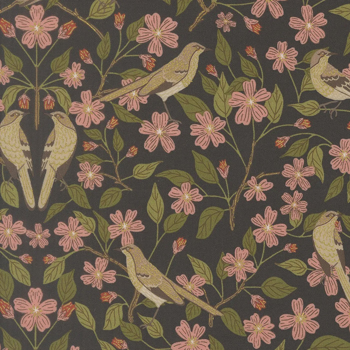 Ladybug Whimsy Blossoms Metallic Midnight fabric 48441 18M