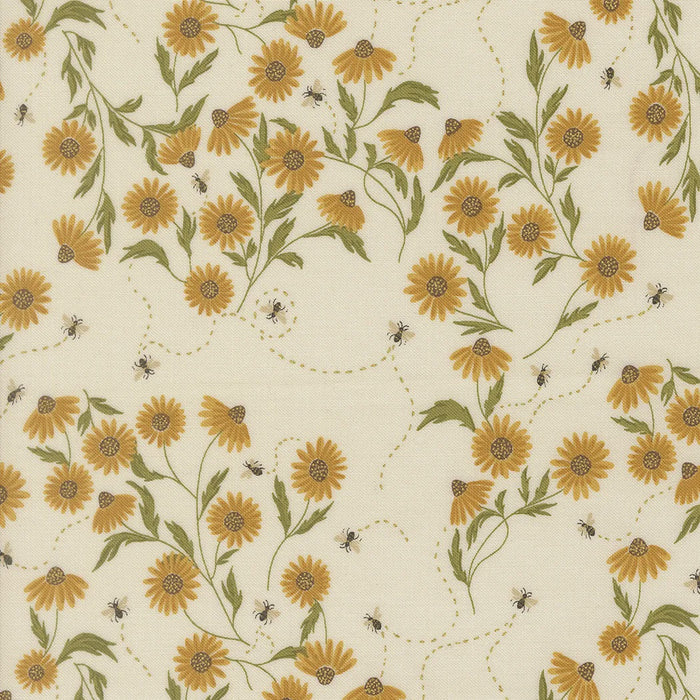 Ladybug Whimsy Cone Flower Metallic Eggshell fabric 48442 11M quilting cotton with metallic accents fabric for Moda