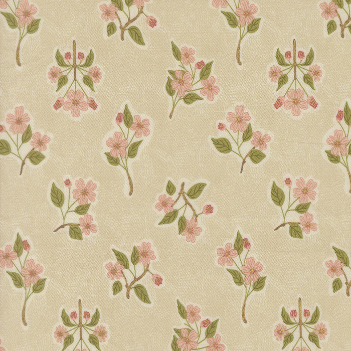 Ladybug Whimsy Apple Blossom Metallic Natural fabric 48443 12M