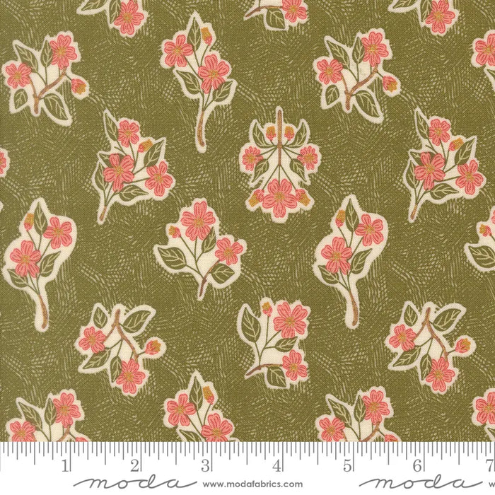 Ladybug Whimsy Apple Blossom Metallic Grass fabric 48443 17M
