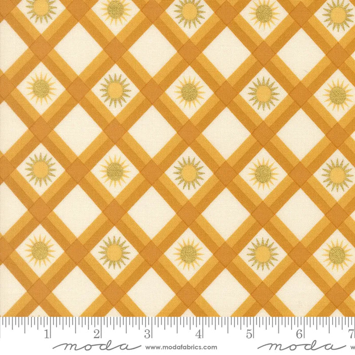 Ladybug Whimsy Plaid Sunshine Metallic Golden fabric 48447 13M quilting cotton with metallic accents fabric for Moda – view 2