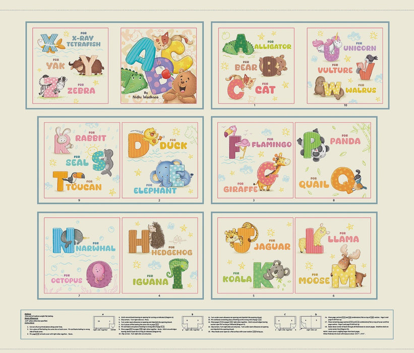 Story Time II ABC Book Panel Cream fabric - 4967BP-44