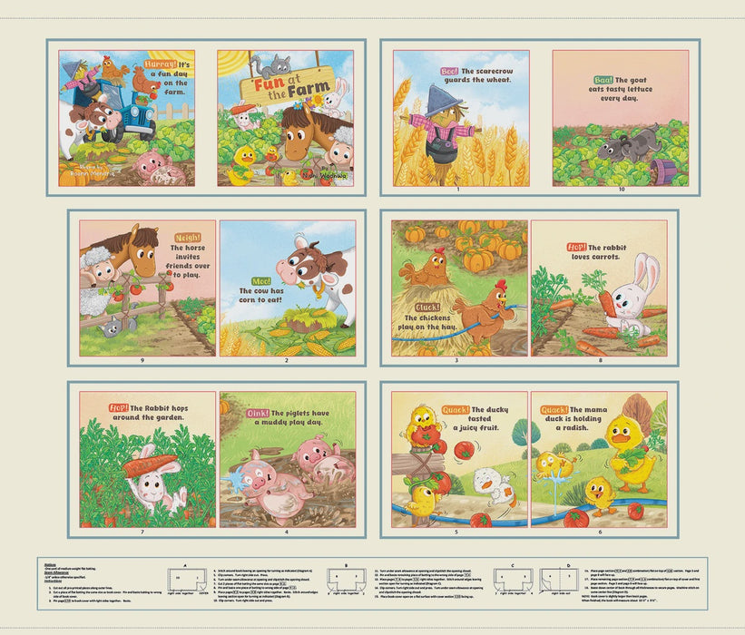 Story Time II Fun At The Farm Book Panel Cream fabric - 4968BP-44