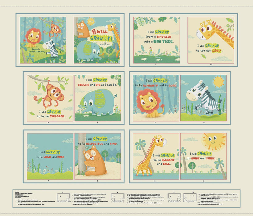 Story Time II I Will Grow Up! Book Panel Cream fabric - 4970BP-17 quilting cotton fabric for Blank Quilting