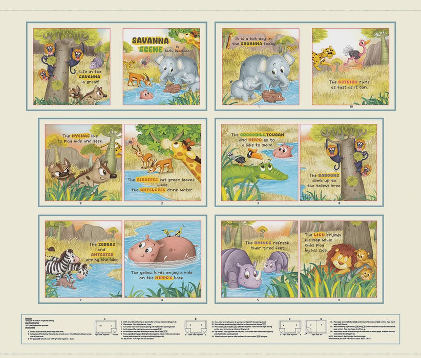 Story Time II Savanna Scene Book Panel Cream fabric - 4971BP-11 quilting cotton fabric for Blank Quilting