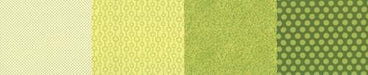 50 Years of Moda green cotton quilt fabric collection with a variety of patterns including dots, geometric prints, and textured designs.