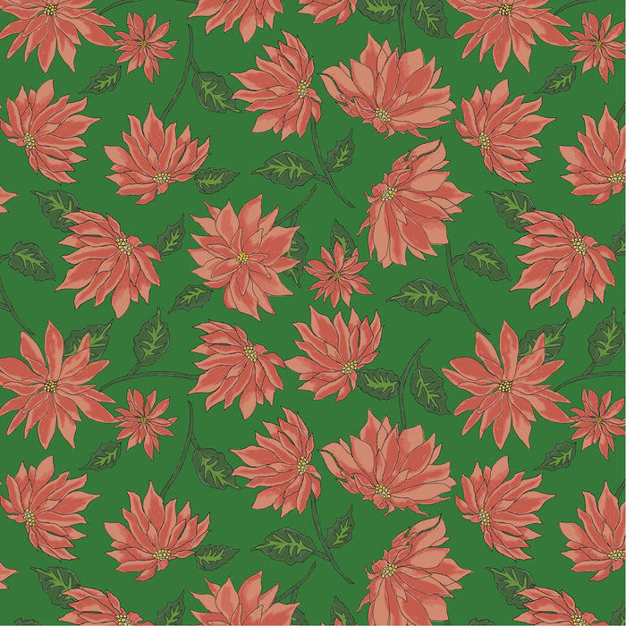 Jolly Collage Holiday Blooms Green fabric