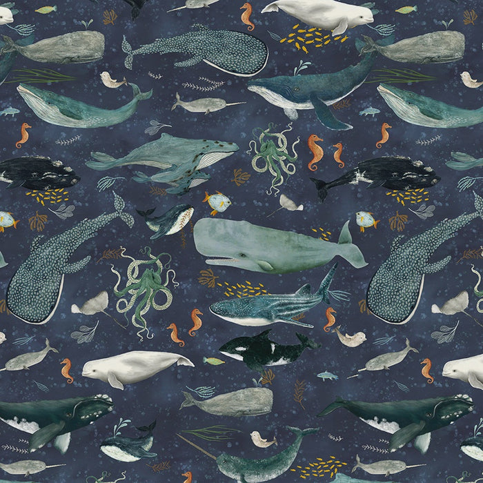Deep Blue Creatures of the Sea Deep Blue fabric