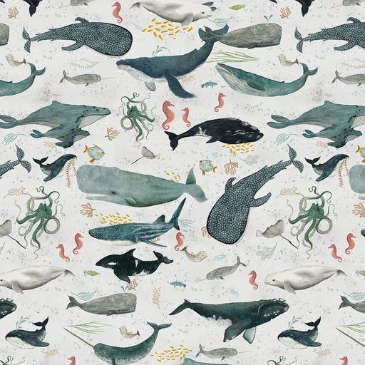 Deep Blue Creatures of the Sea Foam fabric