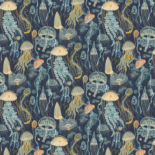 Deep Blue Jellyfish Field Deep Blue fabric