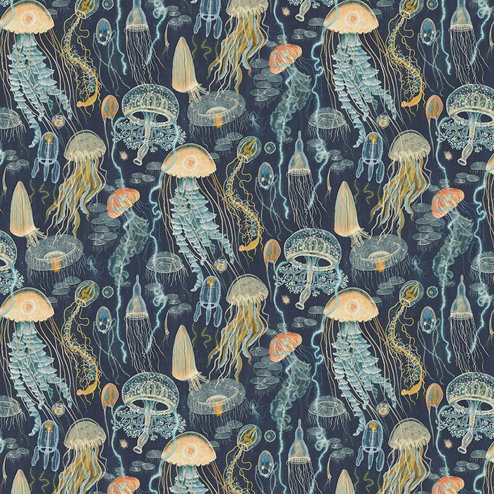 Deep Blue Jellyfish Field Deep Blue fabric