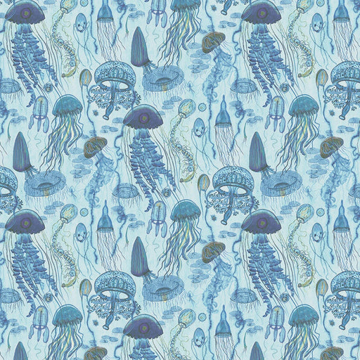 Deep Blue Jellyfish Field Aqua fabric
