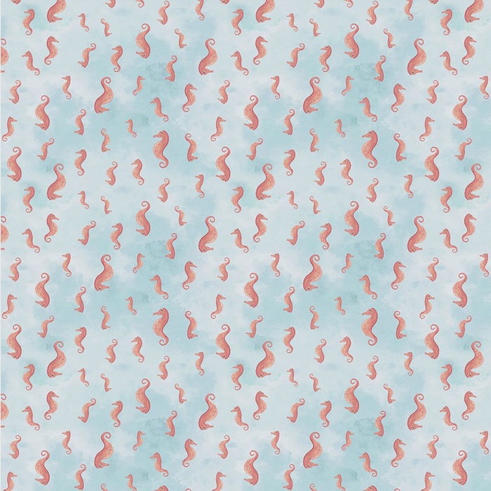 Deep Blue Seahorses Aqua fabric