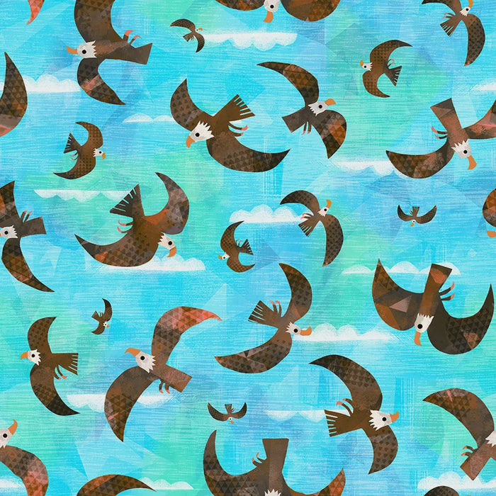 Animal Kingdom Bald Eagle Turquoise Cotton fabric