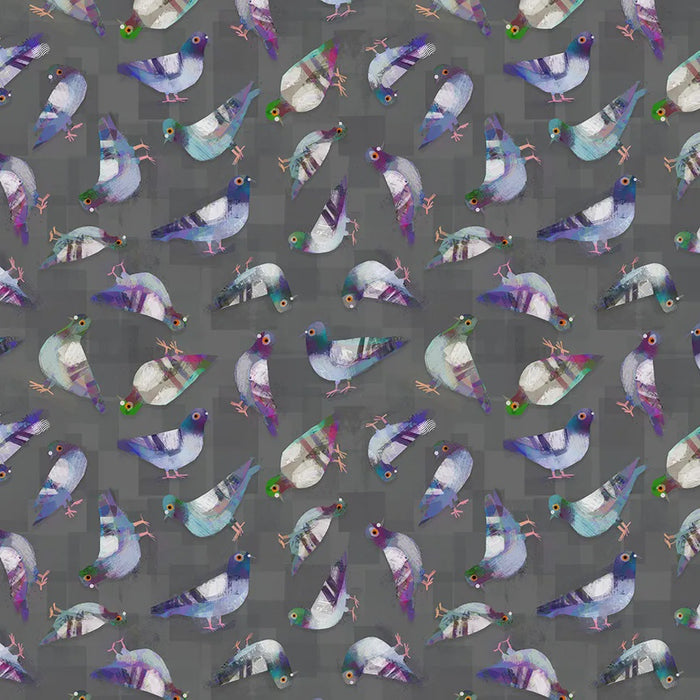 Animal Kingdom Pigeon Pals Asphalt Cotton fabric