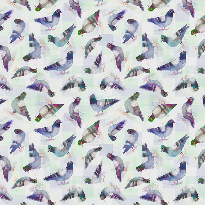 Animal Kingdom Pigeon Pals White Cotton fabric