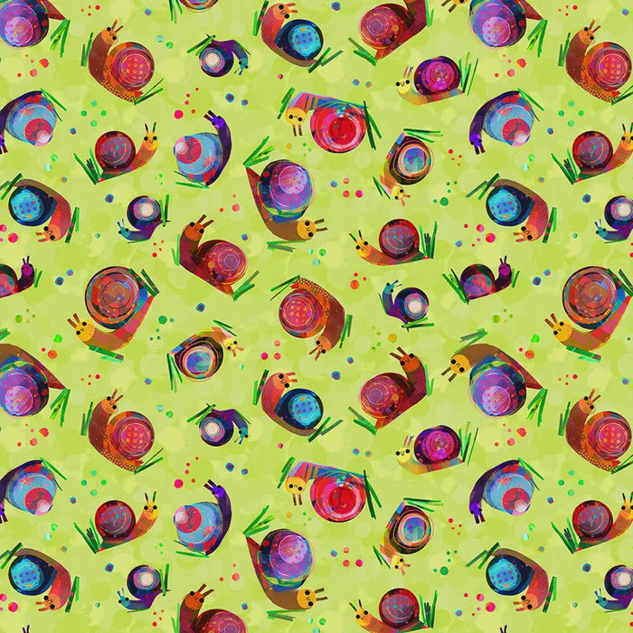 Animal Kingdom Garden Snails Chartreuse Cotton fabric