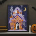 Boo Manor Halloween tiling scene machine embroidery design by Michael Zindell, haunted house with pumpkins, ghosts, and a skeleton