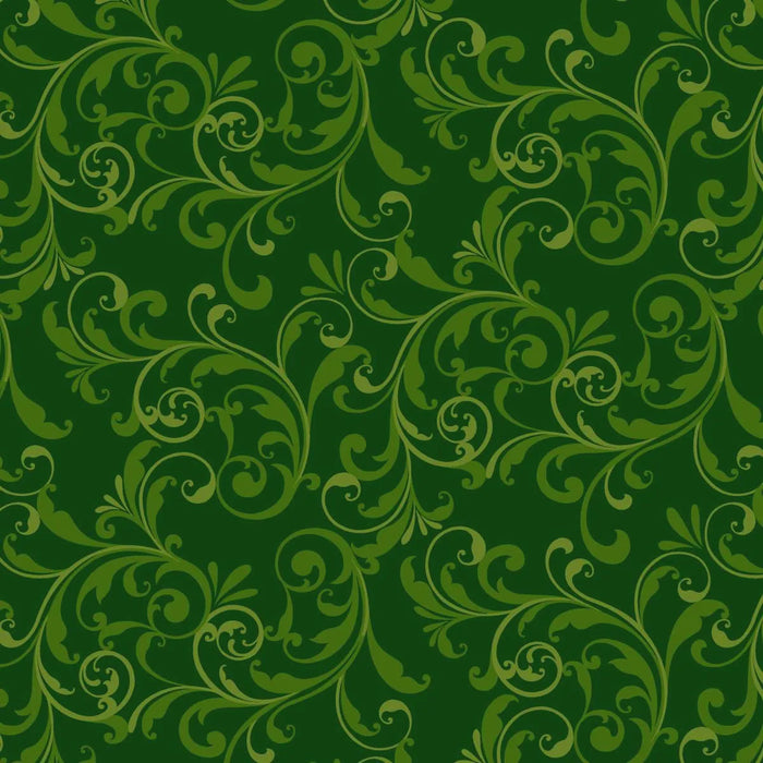 Holiday Feather & Flourish Scroll Geen fabric | 9266-66 Geen