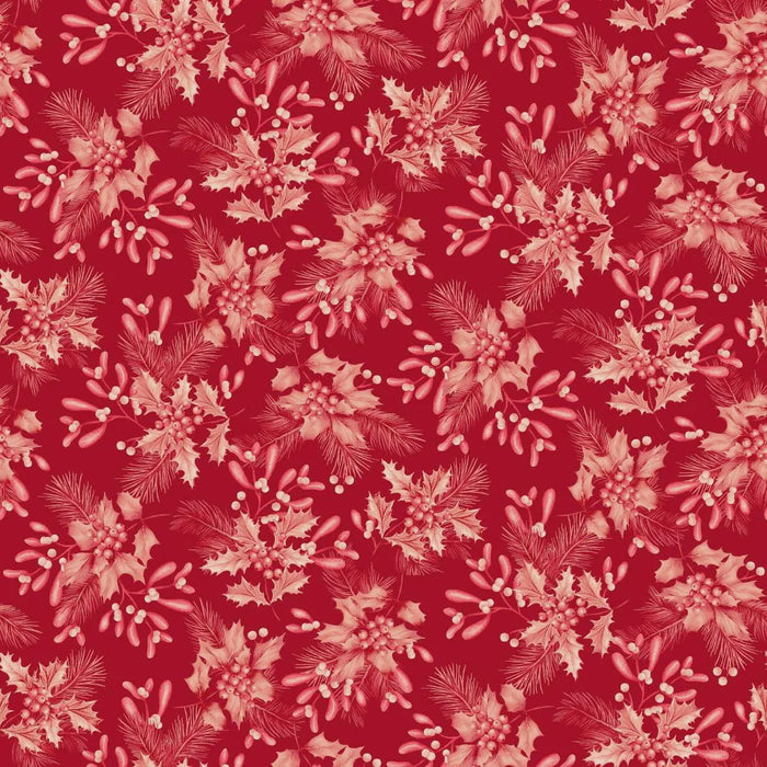 Holiday Feather & Flourish Holly and Mistletoe Red fabric | 9268-88 Red