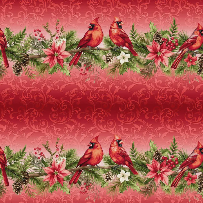 Holiday Feather & Flourish Border Stripe Red fabric | 9271-88 Red